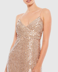 Gold Sequin Spaghetti Strap Gown