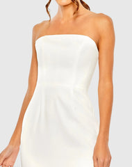White Strapless Dress with Feather Trim