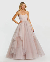 Pink Strapless Bustier Twist Top Ruffle Ballgown