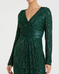 Green Long Sleeve Embellished Sequin Cocktail Dress - FINAL SALE