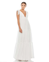 White Tiered V-Neck Plunging Maxi Dress