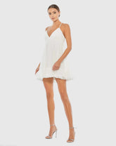 White Ruffle V-Neck Criss-Cross Mini Dress