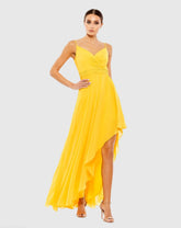 Yellow Asymmetrical Hem Chiffon Maxi Dress