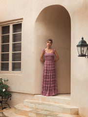 Pink Tiered Ruffle Cap Sleeve Gown