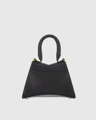 Black Angular Mini Leather Handbag With Gold Hardware