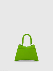 Green Angular Mini Leather Handbag With Gold Hardware