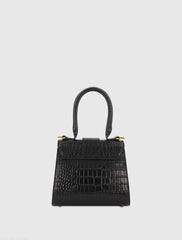 Black Buckled Mini Croco Leather Handbag with Detachable Strap