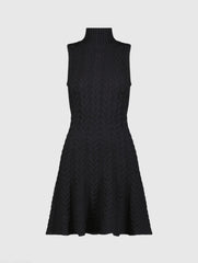 Black Cable Knit Turtle Neck Sleeveless Mini Sweater Knit Dress
