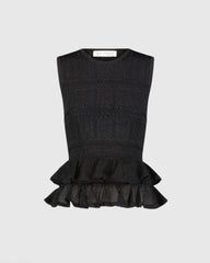 Black Sleeveless High Neck Knit Top With Ruffle Hem - FINAL SALE