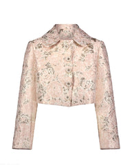 Pink Pearl Button Brocade Cropped Jacket