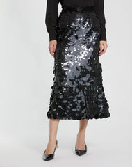 Black Paillette Sequin Midi Skirt