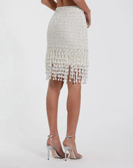White Pearl Beaded Mini Skirt