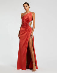 Red Jewel-Embellished Side Cut-Out A-Line Gown