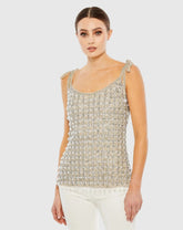 Silver Crystal Embellished Soft Tie Cami Top