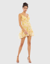 Yellow Floral Empire Waist Ruffled Mini Dress