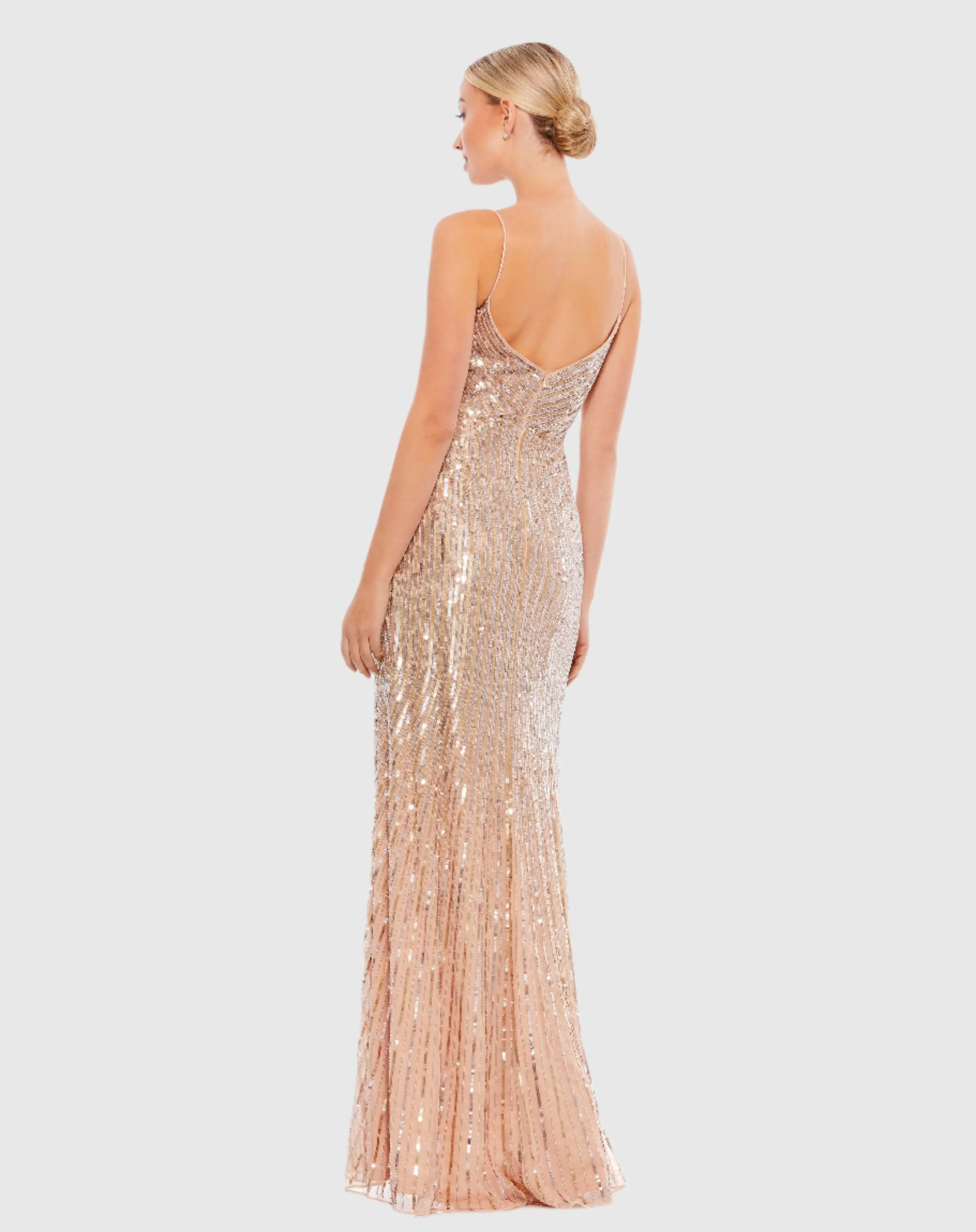 Gold Sequin Spaghetti Strap Gown