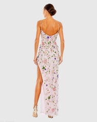 Purple Embellished Lace Sleeveless V Neck Gown