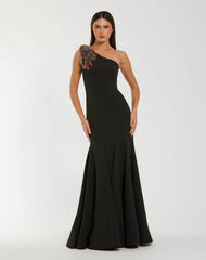 Black One-Shoulder Mermaid Gown with Beaded Shoulder