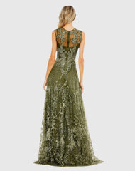 Green Embellished Embroidered Sleeveless A Line Gown