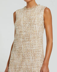 Beige Beaded Trim A-Line Mini Shift Dress