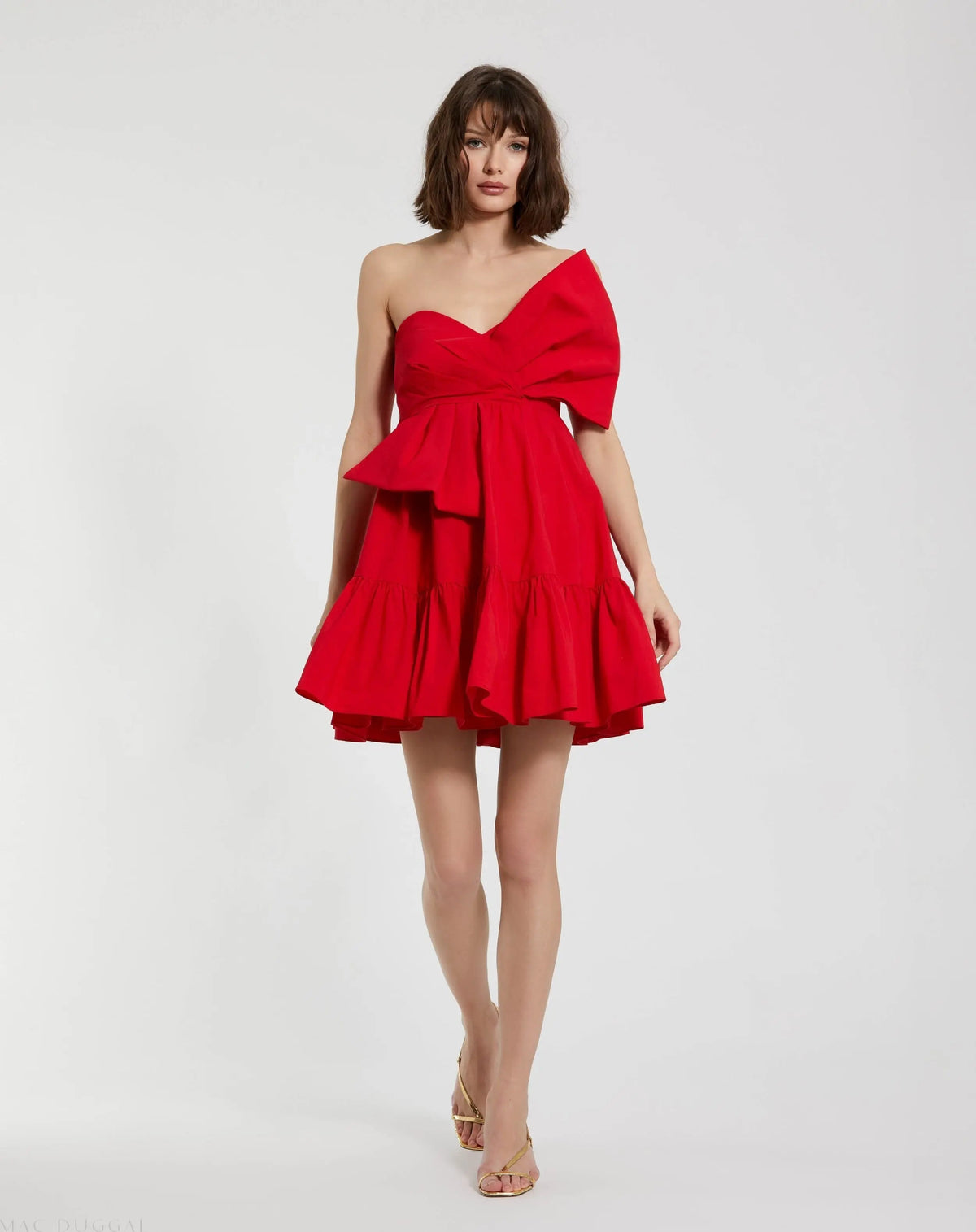 Red Faille Strapless Twist Bow Mini Dress