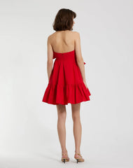 Red Faille Strapless Twist Bow Mini Dress
