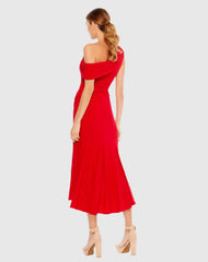Red Ruched Off-The-Shoulder Midi Dress