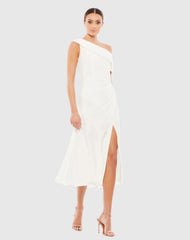 White Ruched Off-The-Shoulder Midi Dress