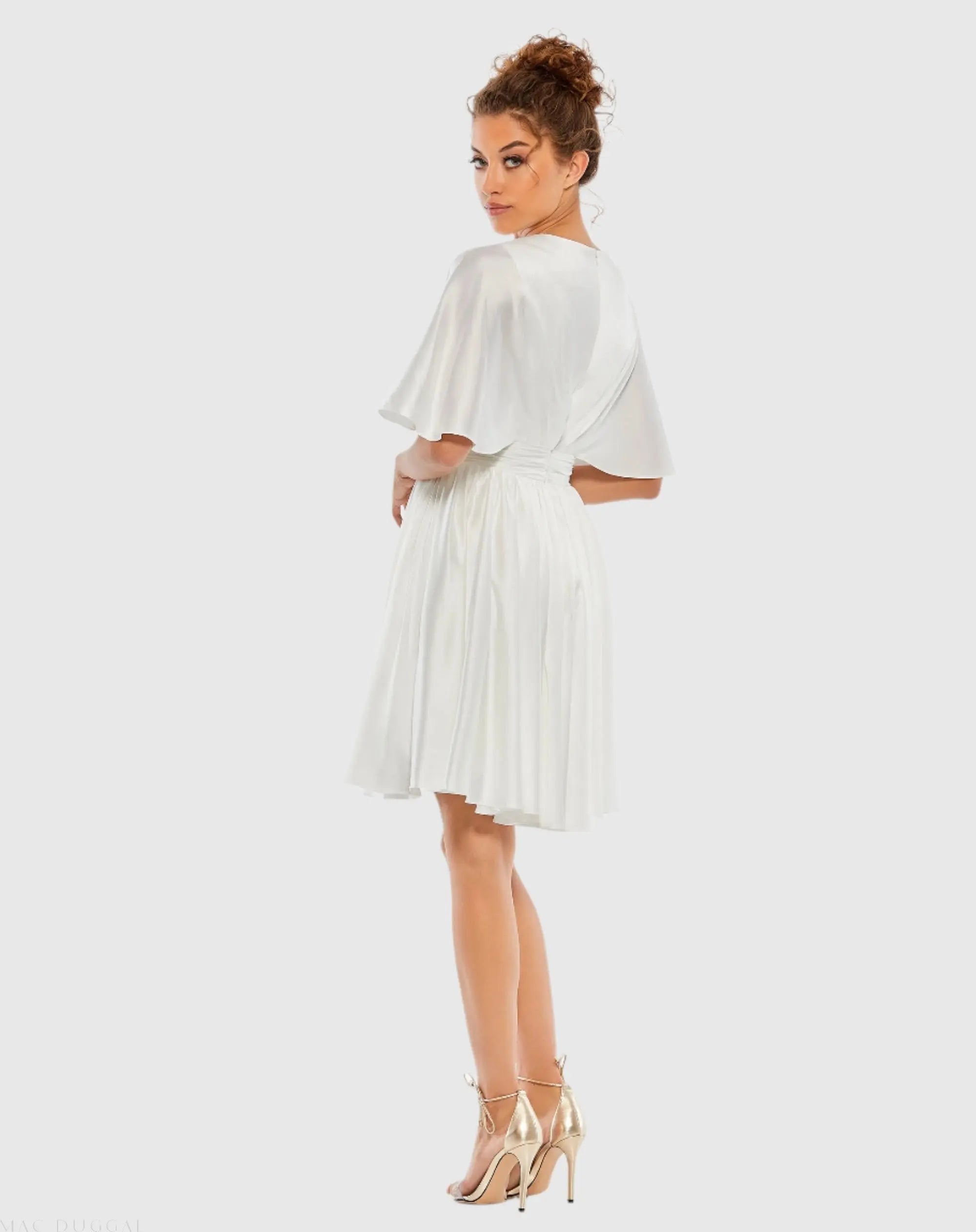 White Satin Flowy Cape Sleeve Mini Dress - FINAL SALE