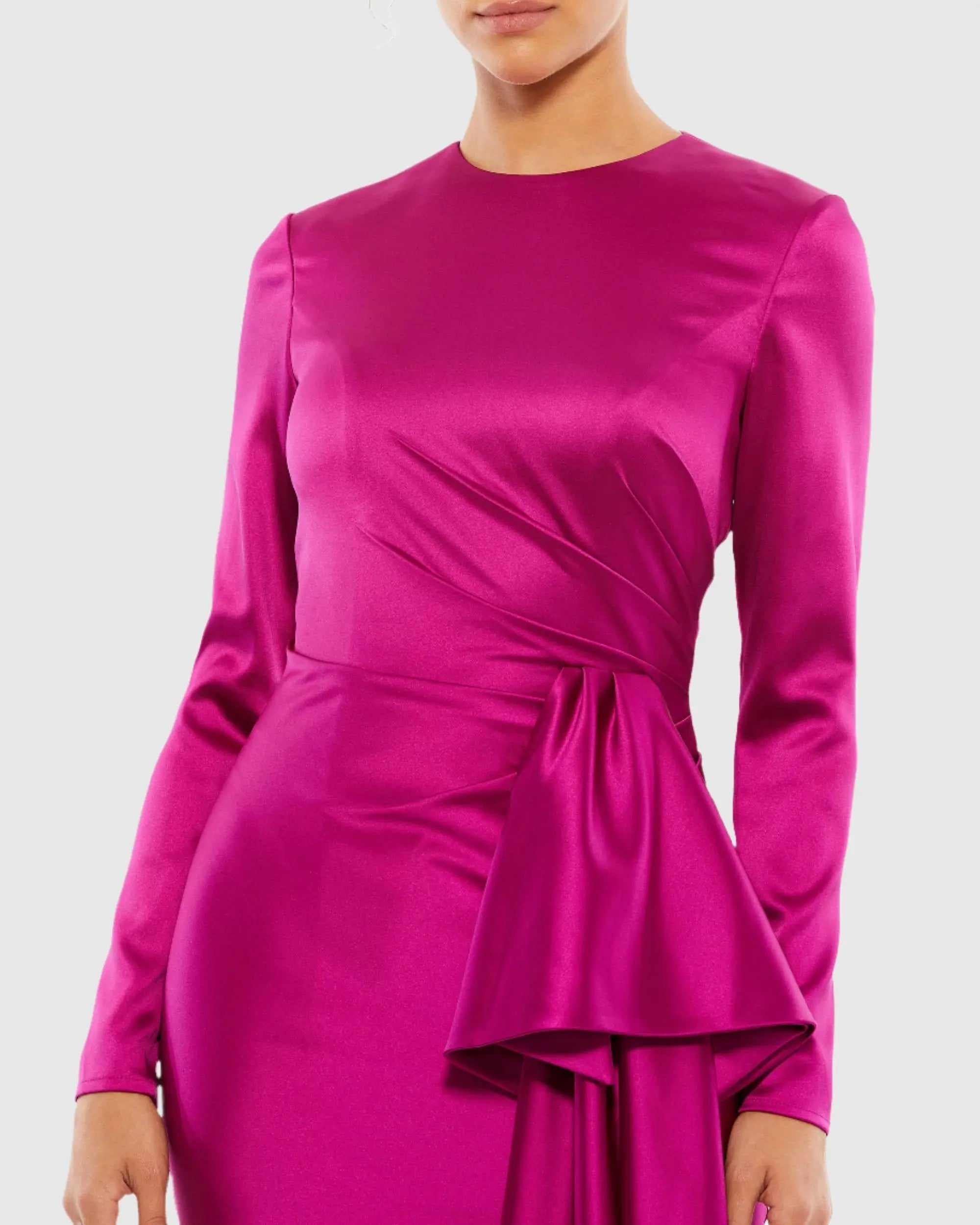 Purple Asymmetrical Draped Long Sleeve Mini Dress
