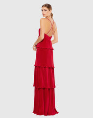 Red Spaghetti Strap Ruffle Layered Maxi Dress