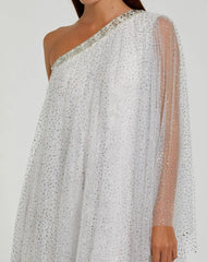 White One Shoulder Embellished Tulle Mini Dress