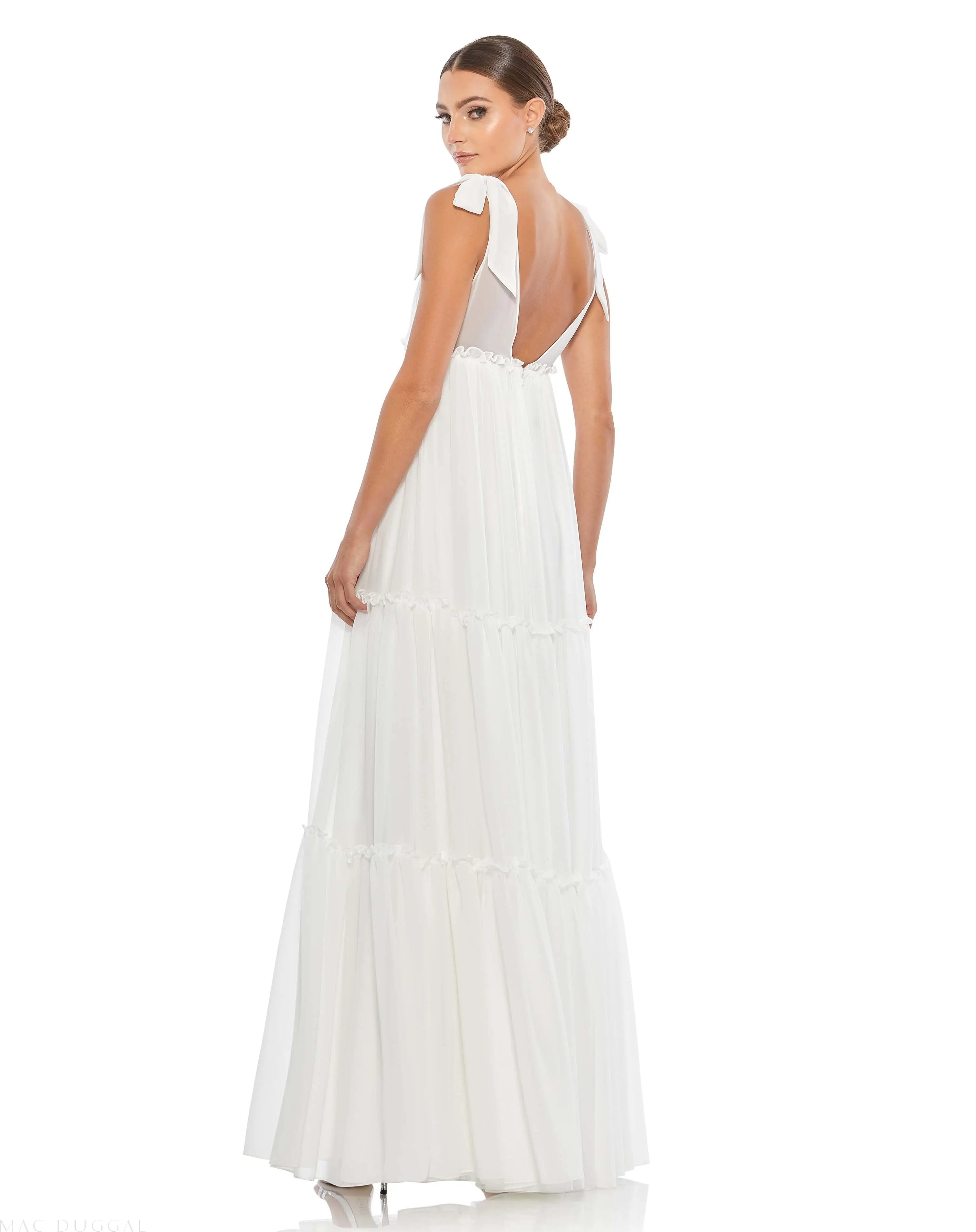 White Tiered V-Neck Plunging Maxi Dress