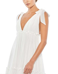 White Tiered V-Neck Plunging Maxi Dress