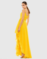 Yellow Asymmetrical Hem Chiffon Maxi Dress