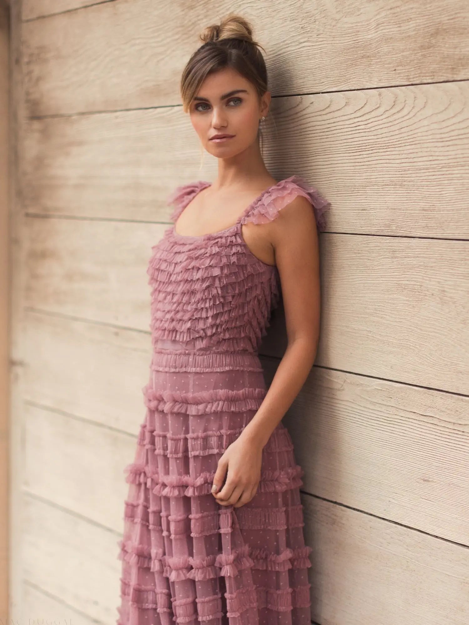 Pink Tiered Ruffle Cap Sleeve Gown