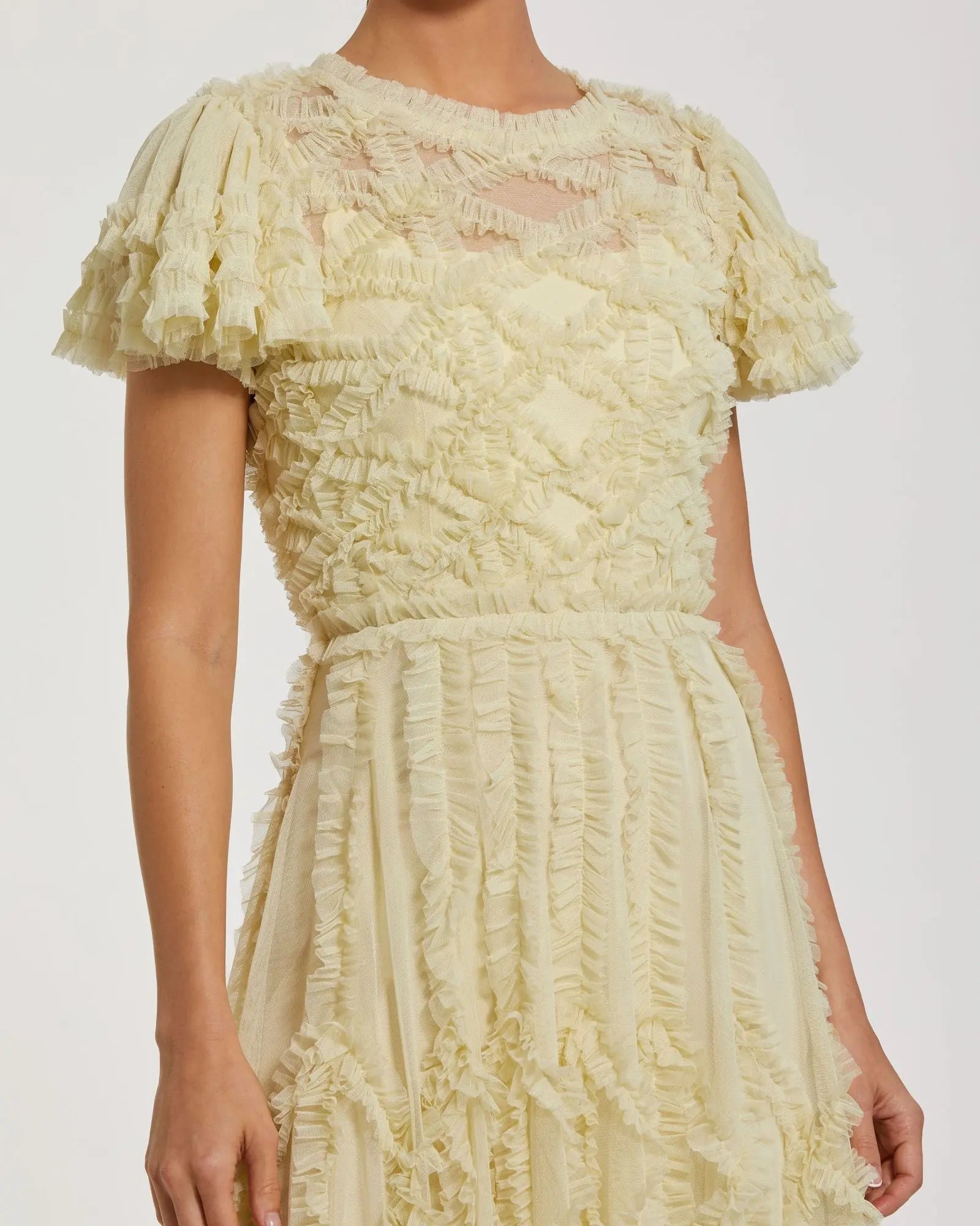 Yellow A-line Micro Ruffle Midi Dress