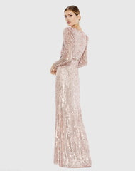 Pink Sequin Puff Sleeve Surplice Gown - FINAL SALE