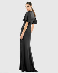 Black Flounce V-Neck Charmeuse Gown - FINAL SALE