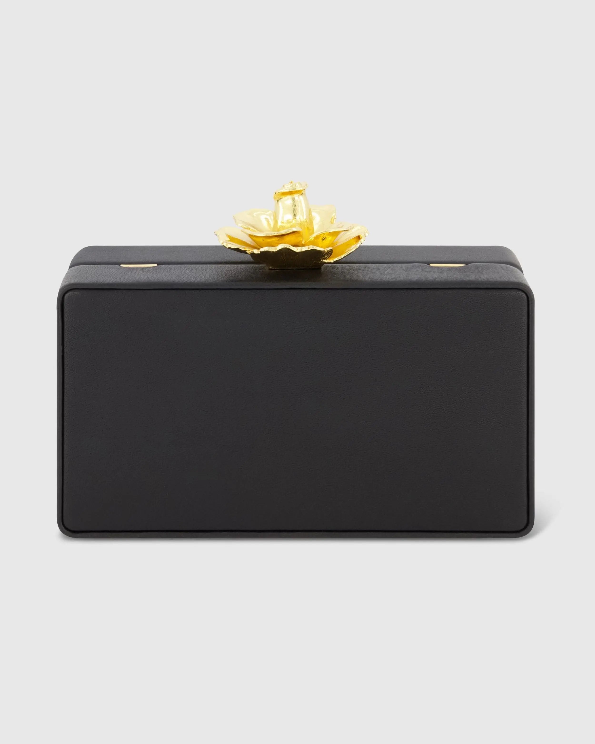 Black Mini Gold Rose Nappa Leather Box Clutch