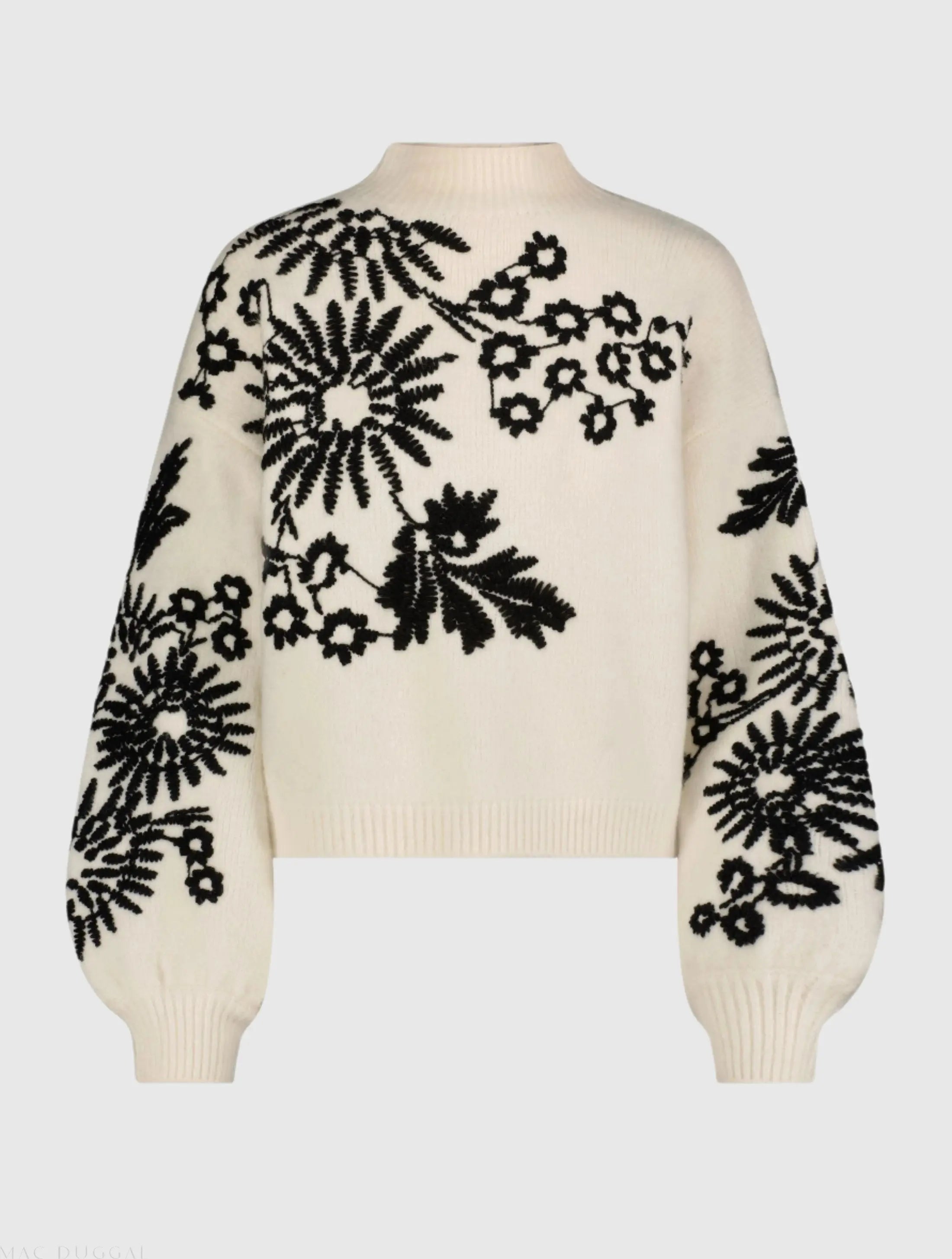 White Balloon Sleeve Cropped Mock Neck Knit Sweater