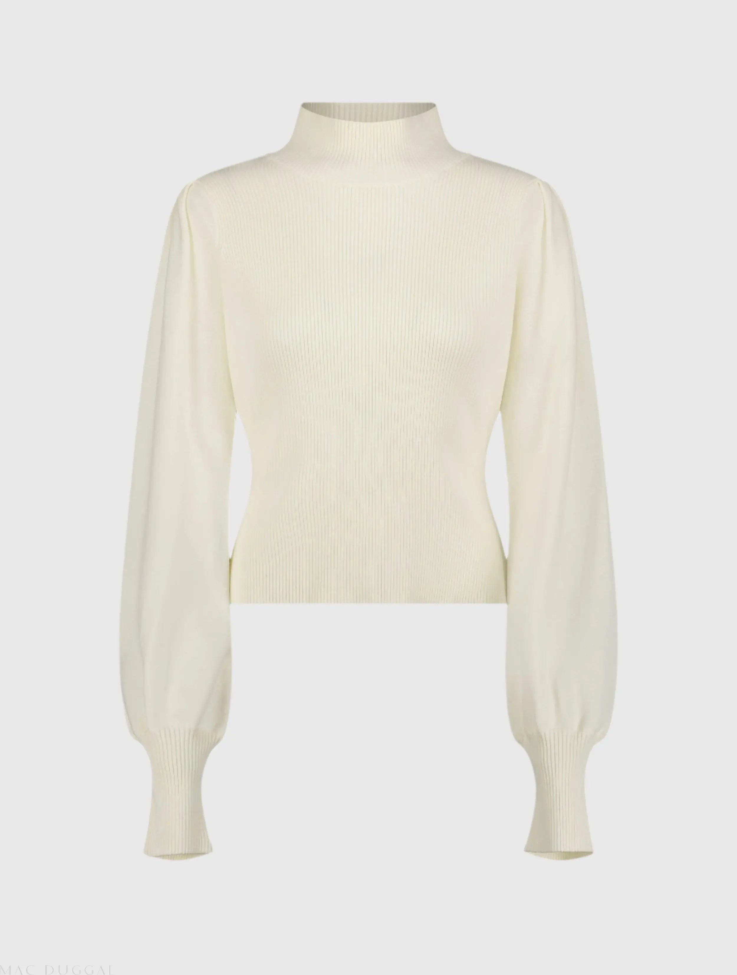 White Ribbed Knit Balloon Sleeve Turtle Neck Sweater - FINAL SALE