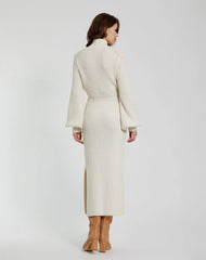 White Long Sleeve Turtle Neck Knit Midi Dress
