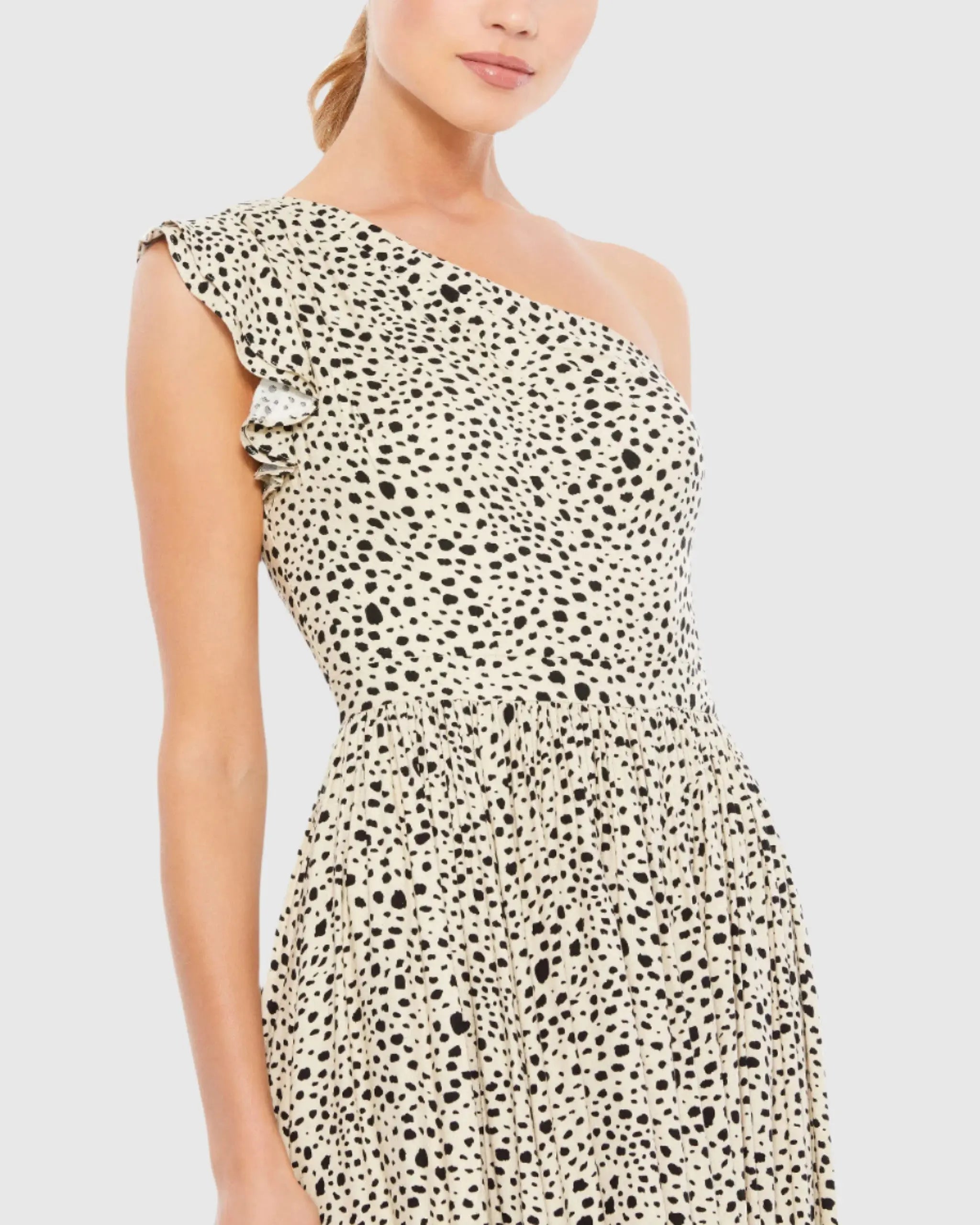 Beige One Shoulder Animal Print Gown
