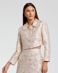 Pink Pearl Button Brocade Cropped Jacket