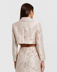 Pink Pearl Button Brocade Cropped Jacket