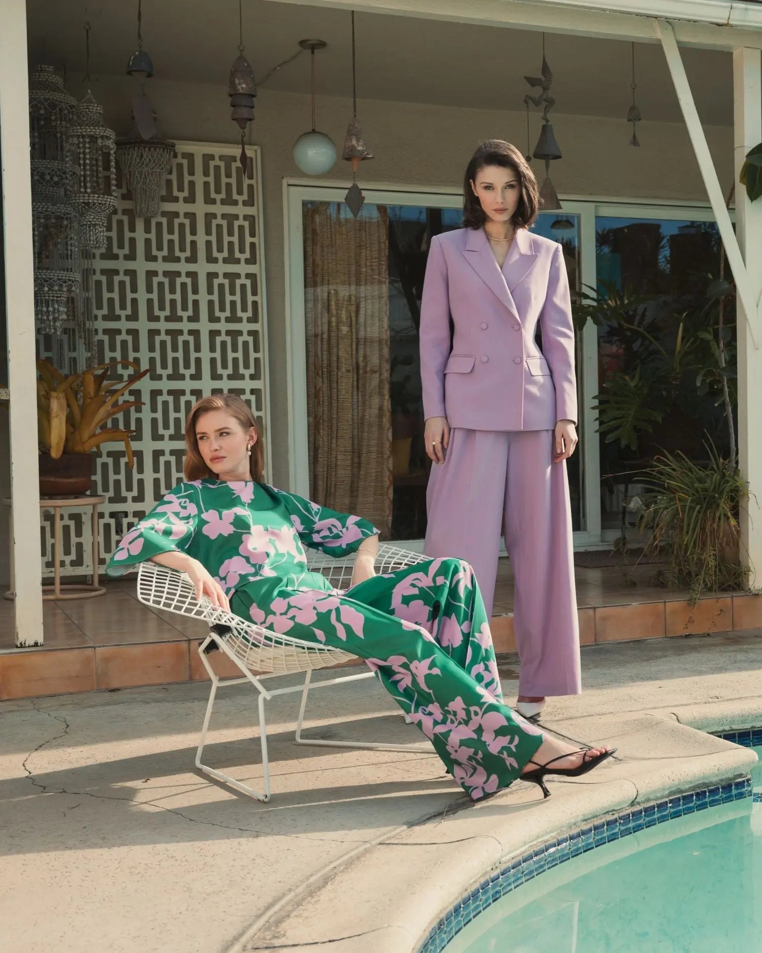 Green Printed Crepe 3/4 Bell Sleeve High Neck Top - FINAL SALE