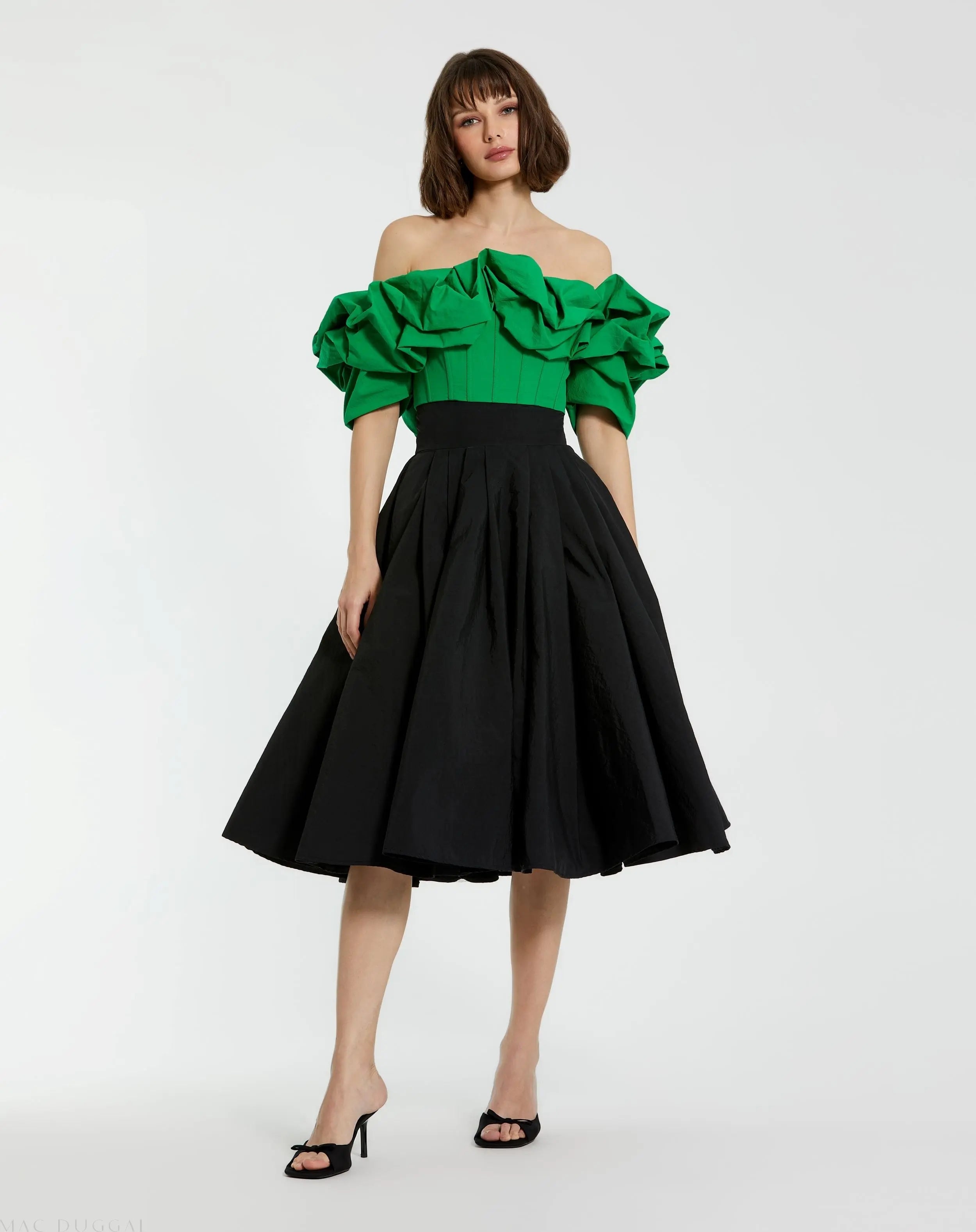 The Bubbly Black Faille High Waisted Midi Full Circle Skirt