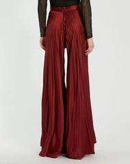 Red Pleated Charmeuse Wide Leg Pants