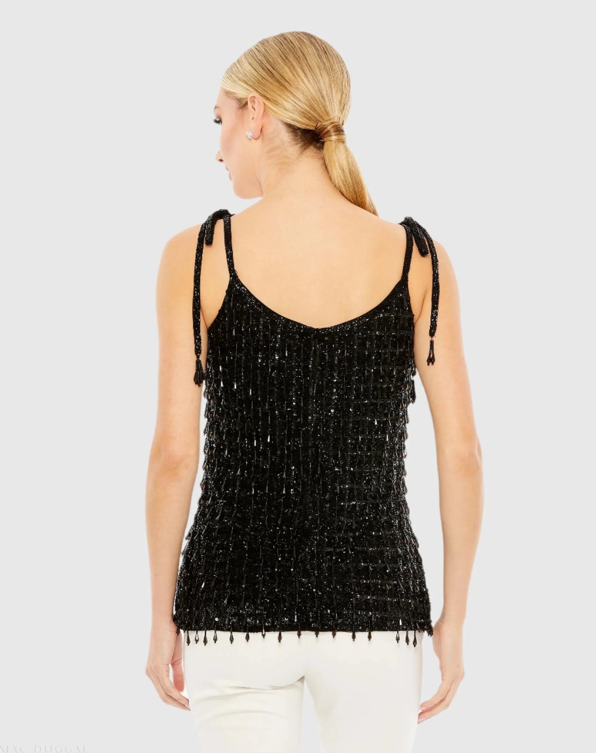 Black Crystal Embellished Soft Tie Cami Top - FINAL SALE